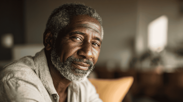 Older adult reflecting on aging concerns at home