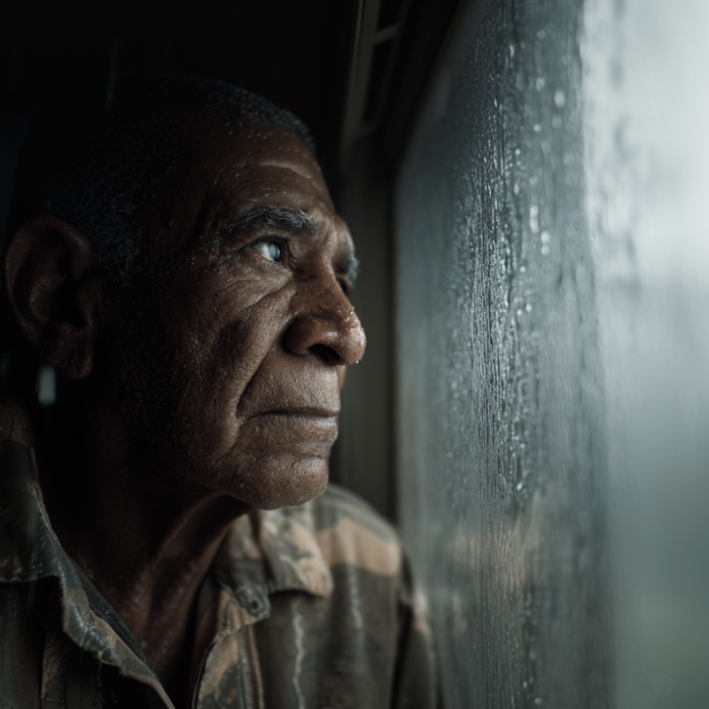 Man looking out of window