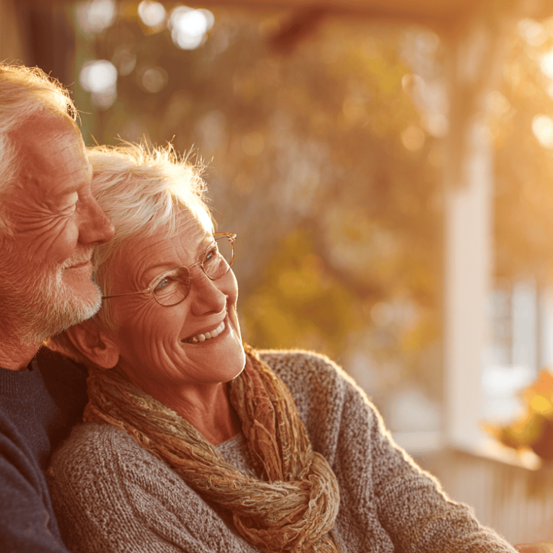 Older couple enjoying values for a fulfilling retirement together on their porch
