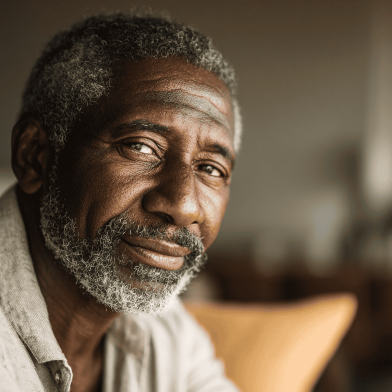 Older adult reflecting on aging concerns at home